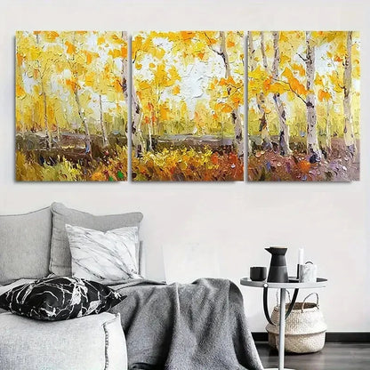 3pcs Vibrant Yellow and Orange Trees Metal Print Ready to Hang Art
