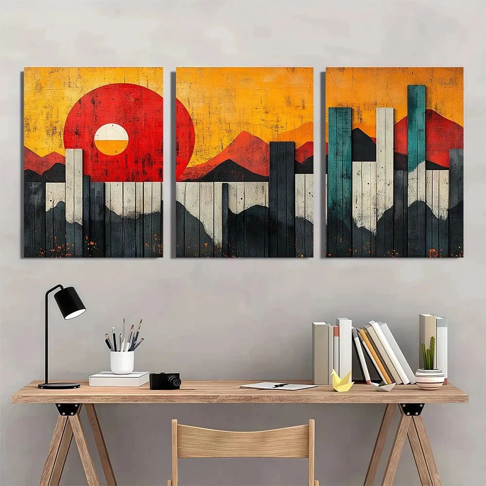 3pcs Geometric Polygon Collage Abstract Shapes Metal Print Ready to Hang Art