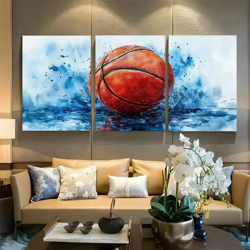 3pcs Basketball Watercolor Design Metal Print Ready to Hang Art
