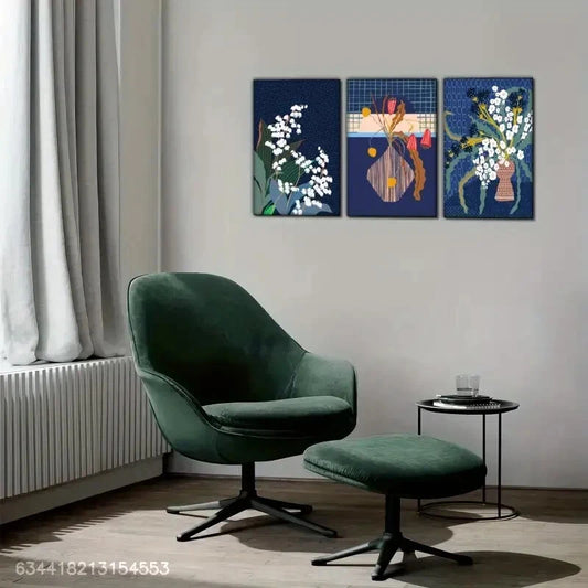 3pcs Poster with floral decoration on Metal Print Ready to Hang Art