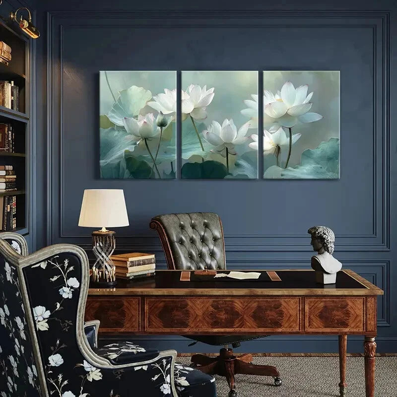 3pcs Elegant for Serene Water Lotus Blossoms Metal Print Ready to Hang Art