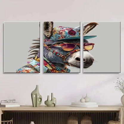 3pcs Cool Stylish Donkey with Baseball Cap Wall Art Set Canvas Framed 60x90cm - High Quality Print 100% Australian Made Wall Canvas Ready to Hang