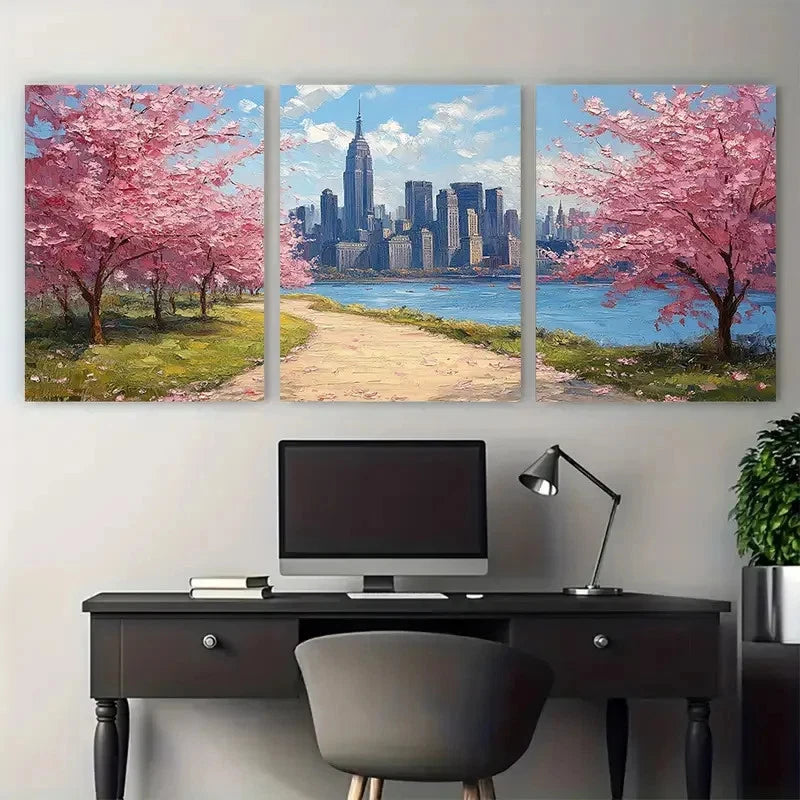 3pcs Spring Central Park Cityscape Travel Metal Print Ready to Hang Art
