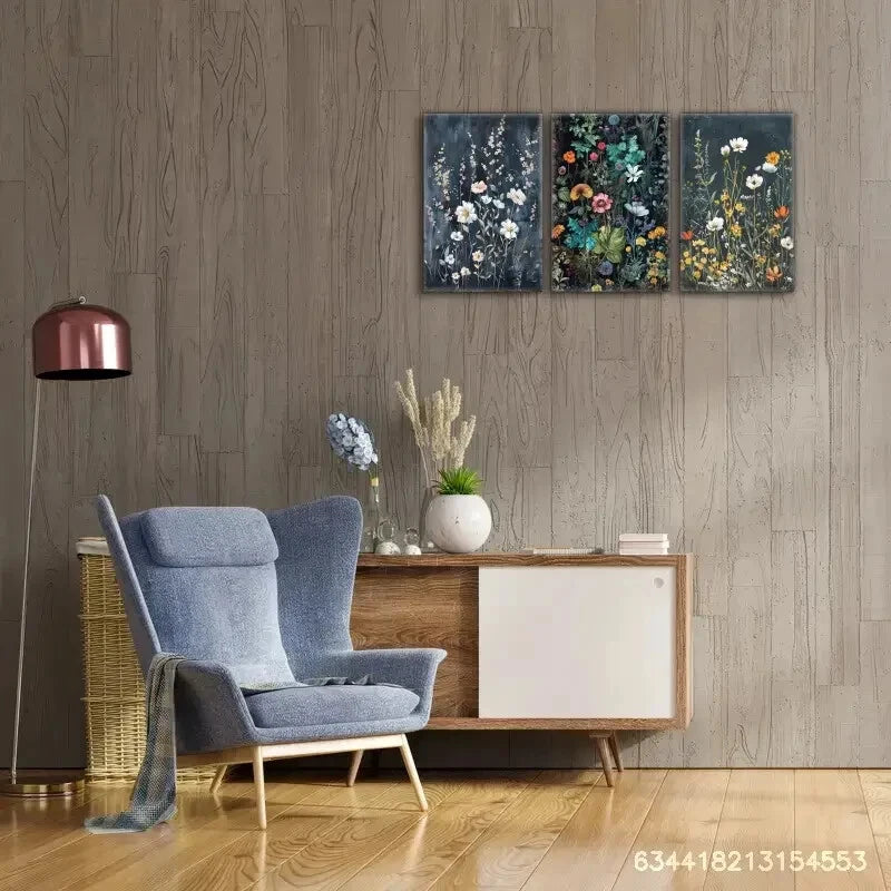 3pcs Vibrant Wildflower Designs with Daisies Metal Print Ready to Hang Art