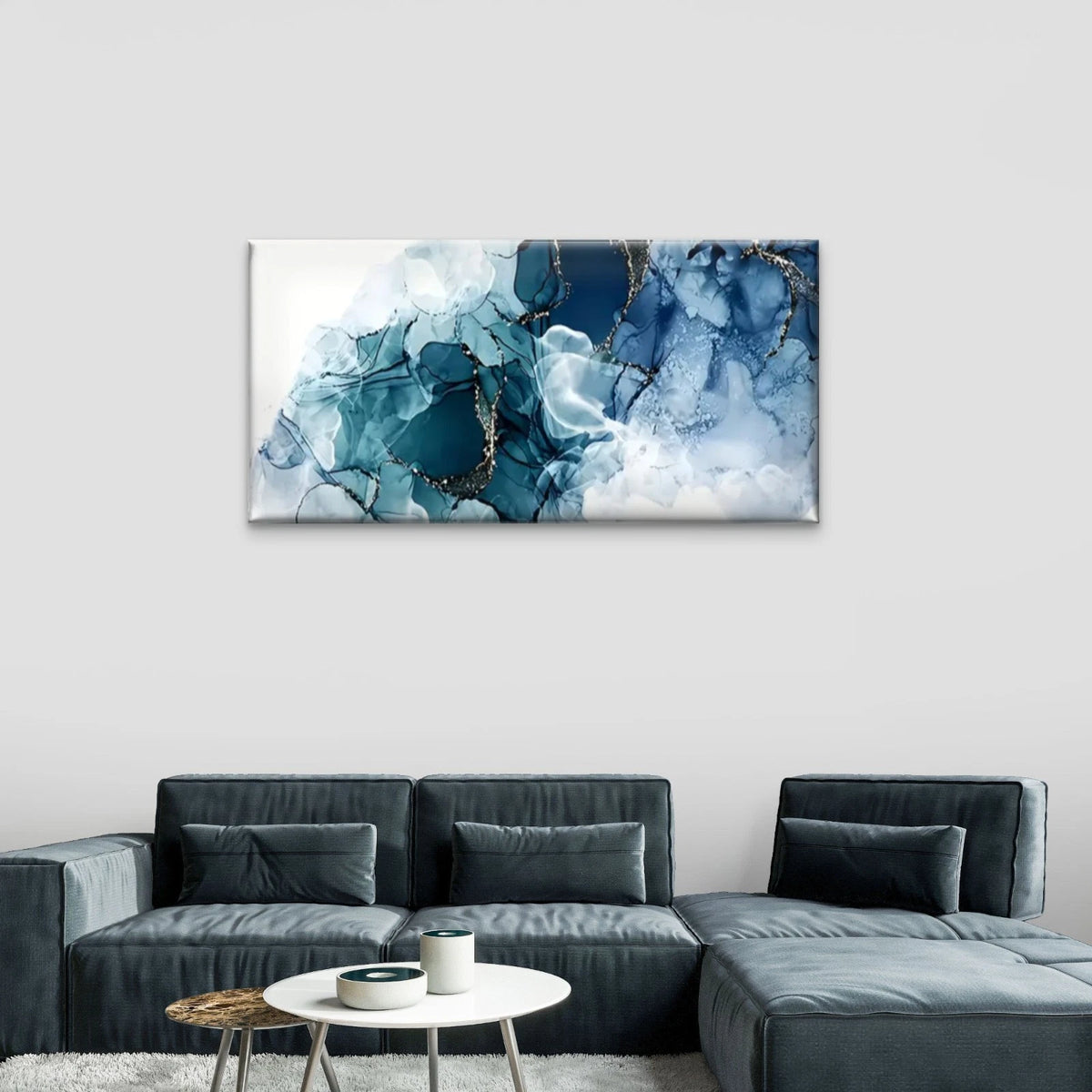 Blue White Abstract Painting Wall Art Canvas Office Home Room Framed 120x60cm