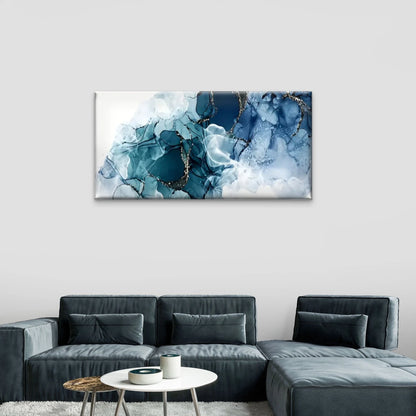 Blue White Abstract Painting Wall Art Canvas Office Home Room Framed 120x60cm