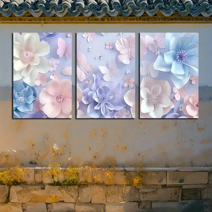 3pcs Vibrant Butterflies and Flowers Illustration Metal Print Ready to Hang Art