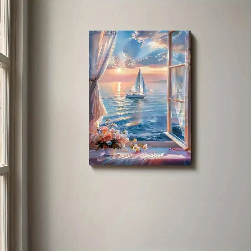 Beautiful Serene Seascape with Sailing Ship Painting 40x60cm Metal Print Ready to Hang