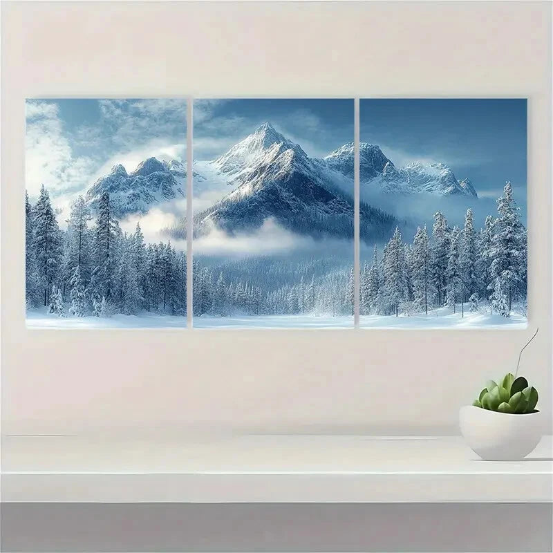 3pcs Winter Mountain Forest Nature Landscape Metal Print Ready to Hang Art