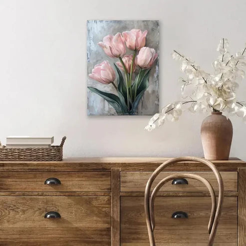 Beautiful Carnation Colorful Pink Tulips Painting 60x90cm Metal Print Ready to Hang