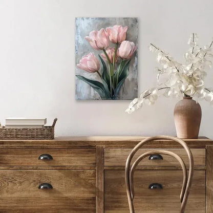Beautiful Carnation Colorful Pink Tulips Painting 60x90cm Metal Print Ready to Hang