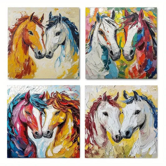 4pcs Abstract Horse Style Intense Wall Art Canvas Framed