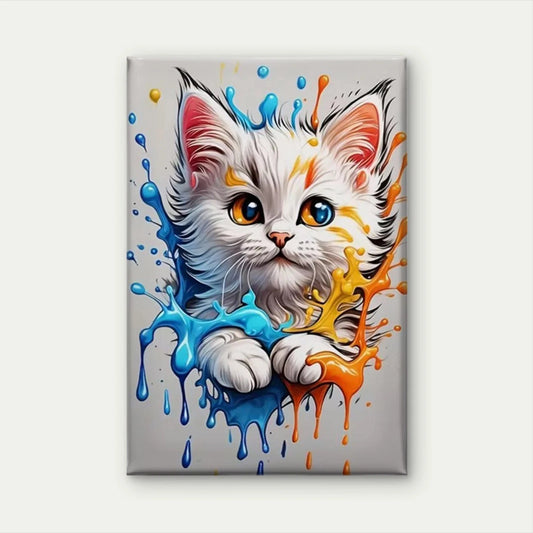 Vibrant Colorful Kitten Painting Metal Print Ready to Hang
