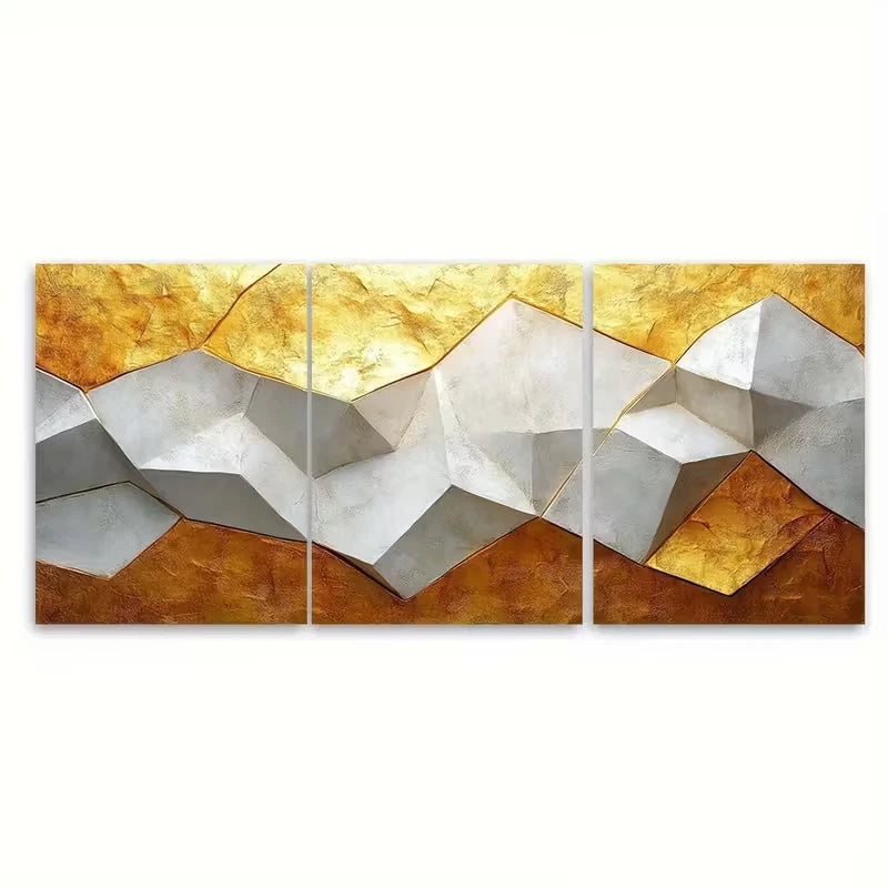 3pcs Geometric White Golden Metal Print Ready to Hang Art