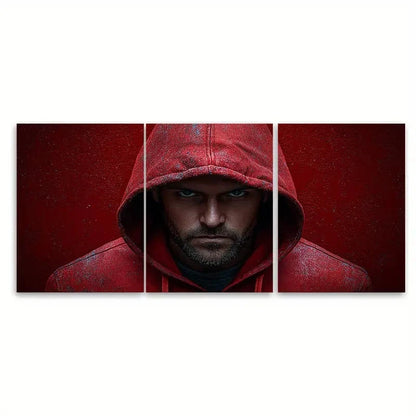 3pcs Edgy Urban with Distressed Red Hoodie Wall Art Set Canvas Framed 50x70cm - High Quality Print 100% Australian Made Wall Canvas Ready to Hang