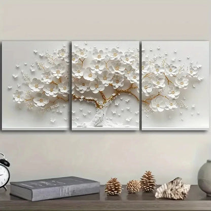 3pcs White Flower for Home Painting Metal Print Ready to Hang Art