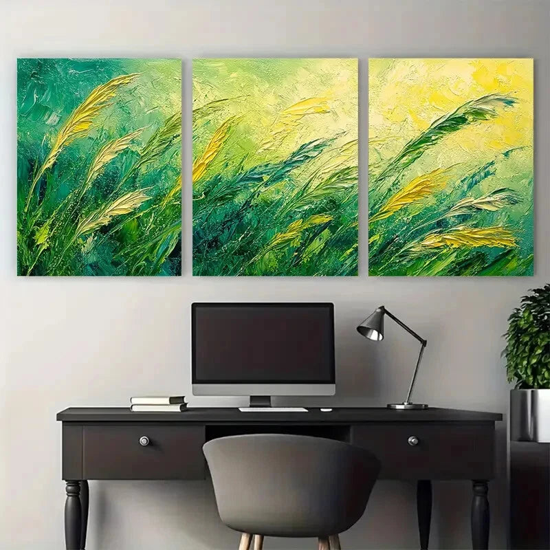3pcs Abstract Grassy Nature Foliage Scene Metal Print Ready to Hang Art