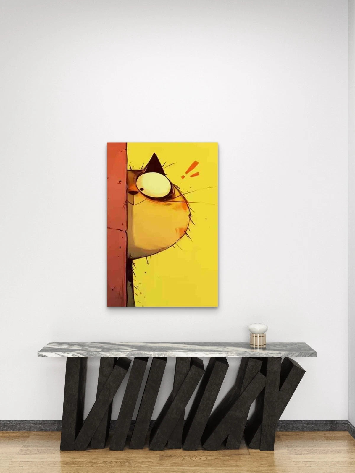 Peeking Cat Illustration Metal Print Ready to Hang