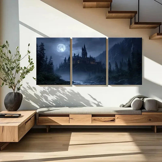 3pcs Gothic Architecture Dark Forest Mysterious Metal Print Ready to Hang Art