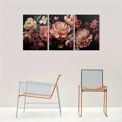 3pcs Modern Floral Pink Peonies Metal Print Ready to Hang Art