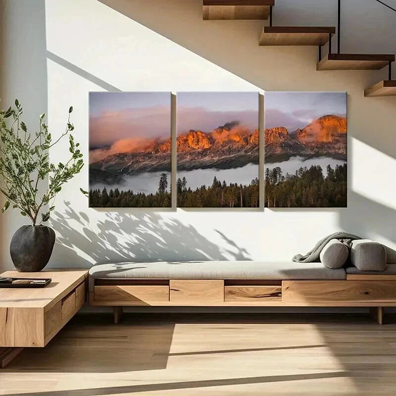 3pcs Sunset Mountains & Forest Modern Wall Art Set Canvas Framed 40x60cm - High Quality Print 100% Australian Made Wall Canvas Ready to Hang