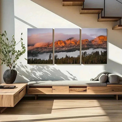 3pcs Sunset Mountains & Forest Modern Wall Art Set Canvas Framed 40x60cm - High Quality Print 100% Australian Made Wall Canvas Ready to Hang