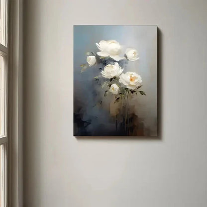 Beautiful Elegant White Peony Painting 60x90cm Metal Print Ready to Hang
