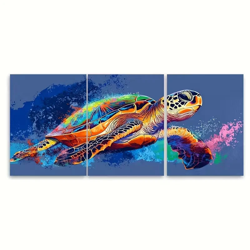 3pcs Sea Turtle Painting Coastal Ocean Metal Print Ready to Hang Art