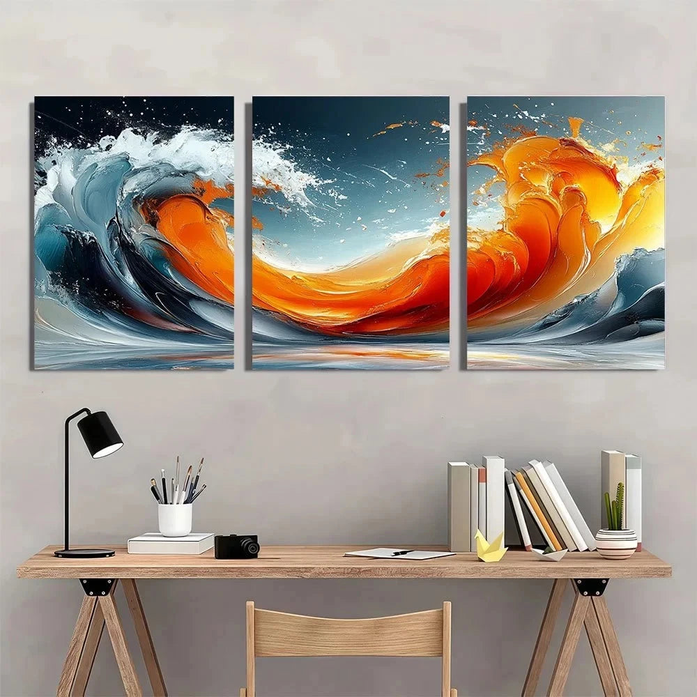 3pcs Scale Modern Abstract Orange Themed Metal Print Ready to Hang Art