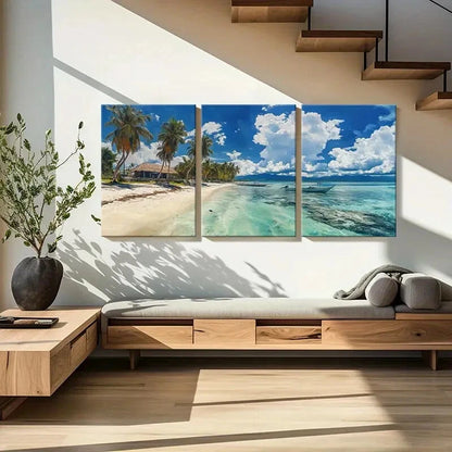 3pcs Tropical Beach Palm Trees Coastal Landscape Metal Print Ready to Hang Art
