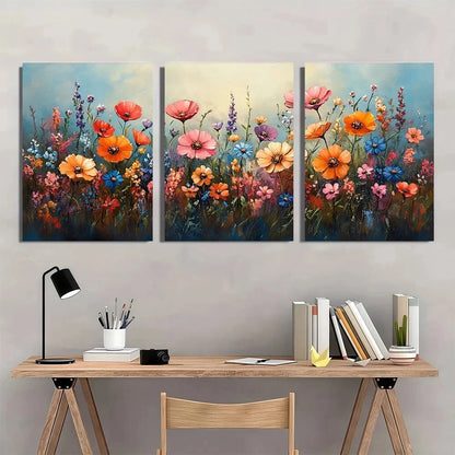 3pcs Watercolor Flowers Farmhouse Metal Print Ready to Hang Art