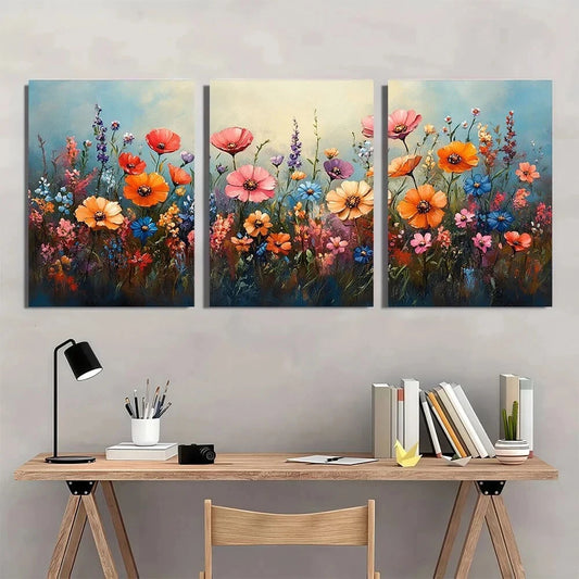 3pcs Watercolor Flowers Farmhouse Metal Print Ready to Hang Art