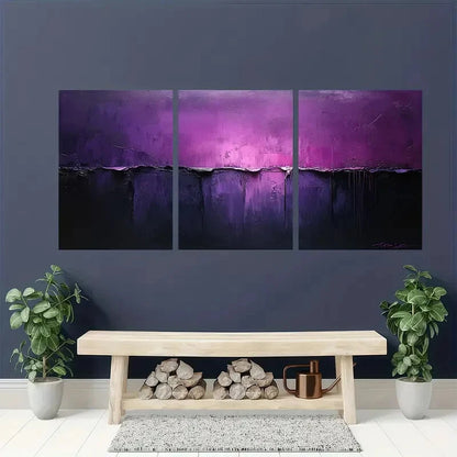 3pcs Abstract Blue Minimalist Painting Purple Metal Print Ready to Hang Art