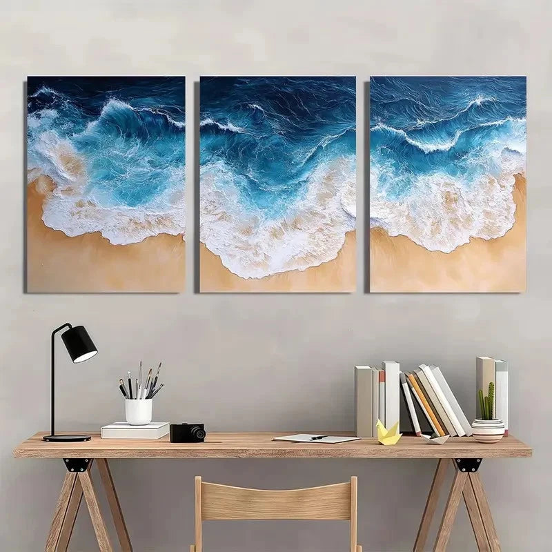 3pcs Panoramic Ocean Beach Sea Wall Art Set Canvas Framed 40x60cm - High Quality Print 100% Australian Made Wall Canvas Ready to Hang