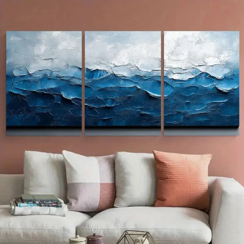 3pcs Abstract Grey Blue Modern Design Metal Print Ready to Hang Art