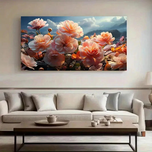 Abstract Art Pink Flowers wall canvas office home room framed 120x60cm - Bella Home Decor