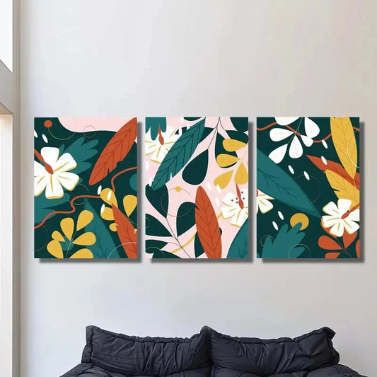 3pcs Minimalist Floral &amp; Geometric Abstract Metal Print Ready to Hang Art