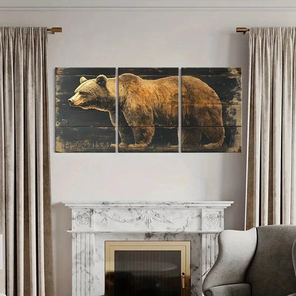 3pcs Bear Wood Texture Natural Scene Animal Metal Print Ready to Hang Art