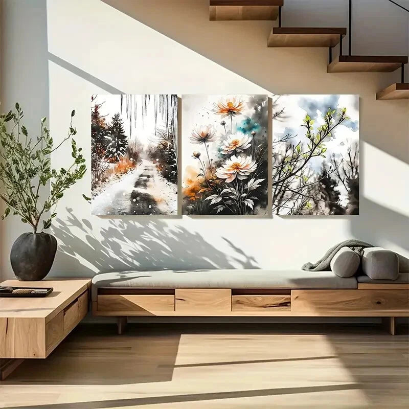 3pcs Vibrant Spring Botanical with Daisies Metal Print Ready to Hang Art