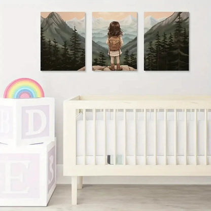 3pcs Adventure Nursery Woodland Girl Décor Wall Art Set Canvas Framed 40x60cm - High Quality Print 100% Australian Made Wall Canvas Ready to Hang
