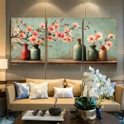 3pcs Vintage Bottles Botanical Chinoiserie Metal Print Ready to Hang Art