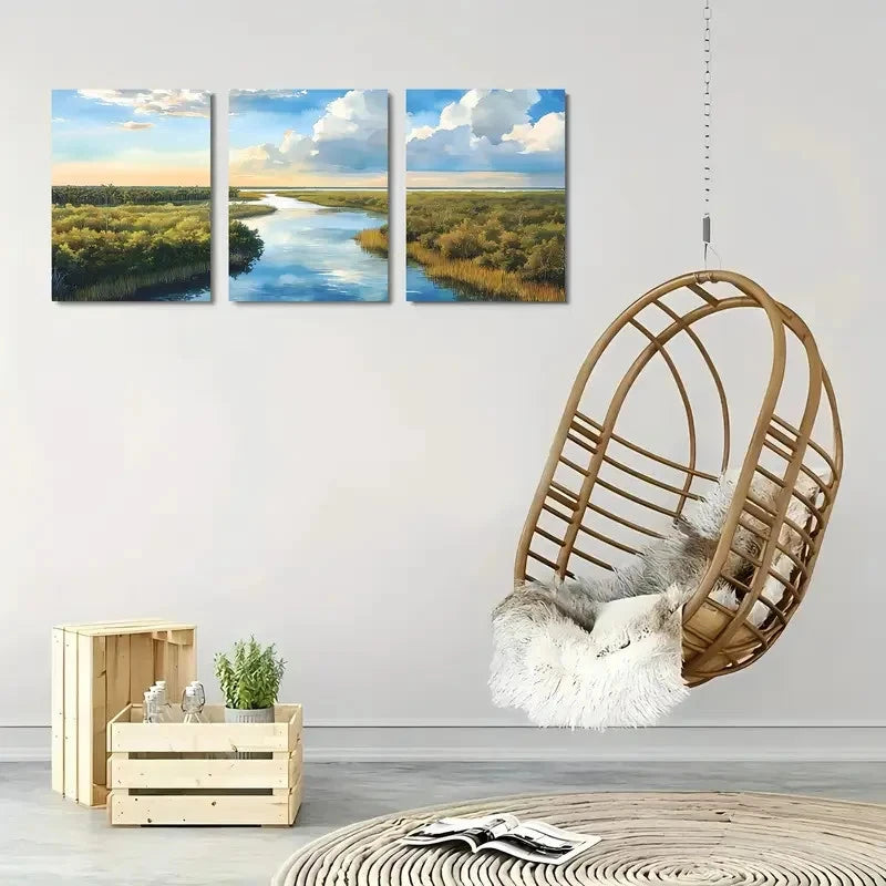 3pcs Serene River and Swamp Scenes Metal Print Ready to Hang Art