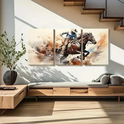 3pcs Abstract Animal Art Cowboy Horse Retro Wall Art Set Canvas Framed 40x60cm - High Quality Print 100% Australian Made Wall Canvas Ready to Hang