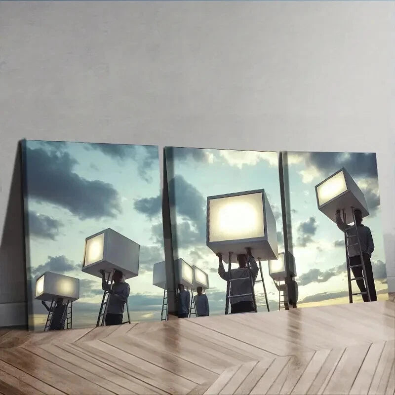 3pcs Modern Film Set Design with Lifting Lights Wall Art Set Canvas Framed 50x70cm - High Quality Print 100% Australian Made Wall Canvas Ready to Hang