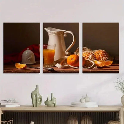 3pcs Oranges, Pitcher & Glass Classic Wall Art Canvas Unframed - High Quality Print 100% Australian Made Wall Canvas