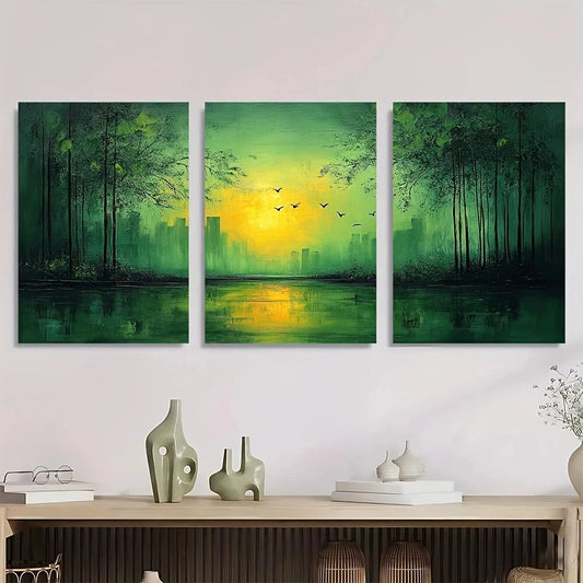 3pcs Green Abstract Textured Nature Metal Print Ready to Hang Art