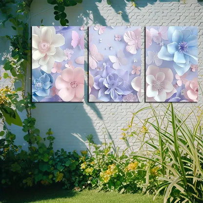 3pcs Vibrant Butterflies and Flowers Illustration Metal Print Ready to Hang Art