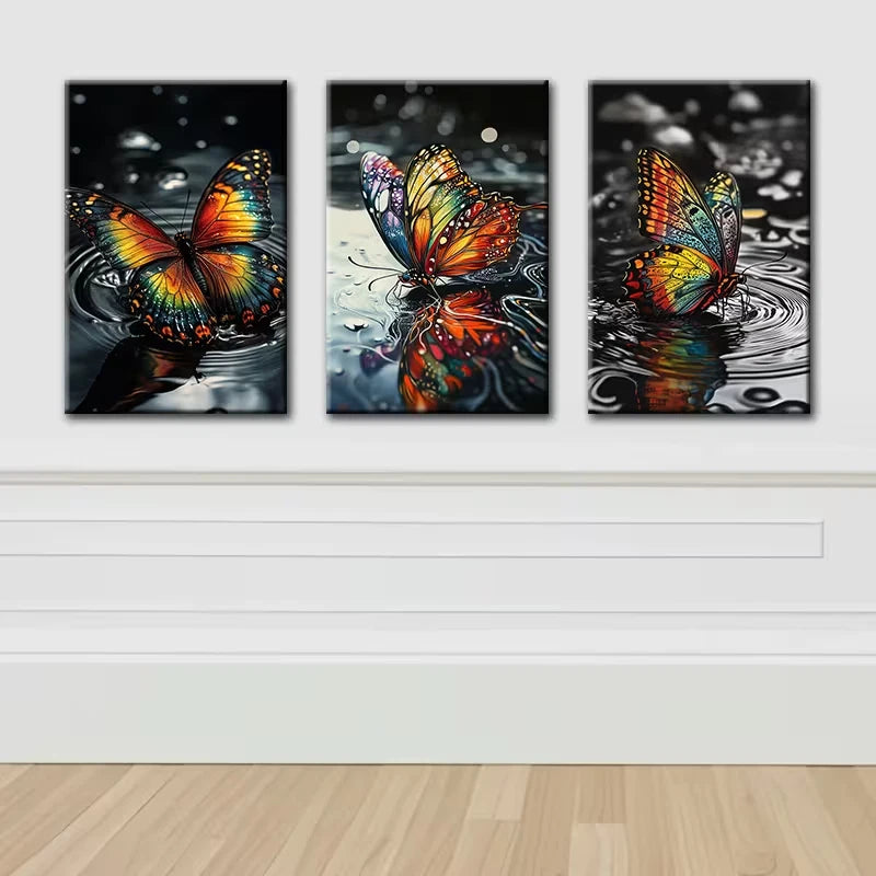 3pcs Butterfly Design with Vibrant Accent Wall Art Set Canvas Framed 50x70cm - High Quality Print 100% Australian Made Wall Canvas Ready to Hang