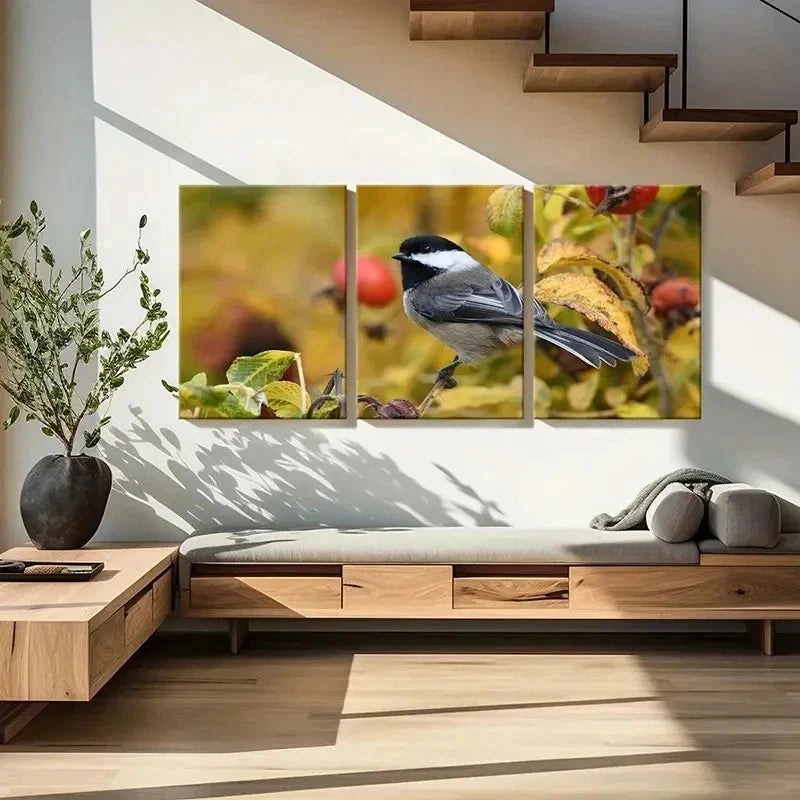 3pcs Animal Art Bird on a Tree Branch Painting Wall Art Set Canvas Framed 40x60cm - High Quality Print 100% Australian Made Wall Canvas Ready to Hang