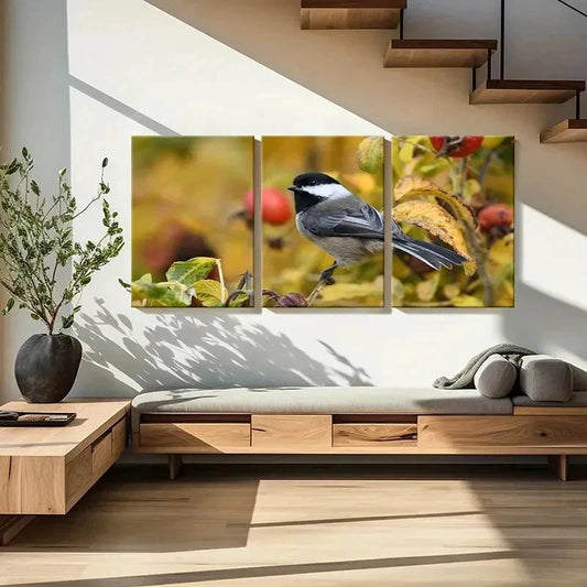 3pcs Animal Art Bird on a Tree Branch Painting Wall Art Set Canvas Framed 40x60cm - High Quality Print 100% Australian Made Wall Canvas Ready to Hang